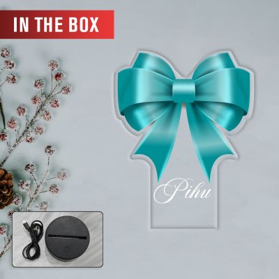 Personalized Turquoise Bow Theme LED Night Light Lamp Custom with Name Girls Room Decor Birthday Gift for Girls Return Gift for Girl Warm White Light & USB Powered